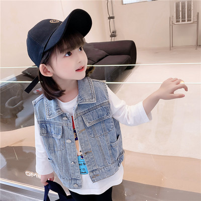 Lányok alkalmi farmermellény zsebbel