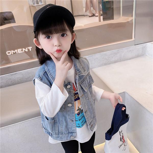 Lányok alkalmi farmermellény zsebbel