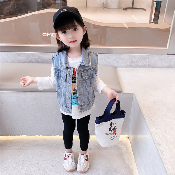 Lányok alkalmi farmermellény zsebbel