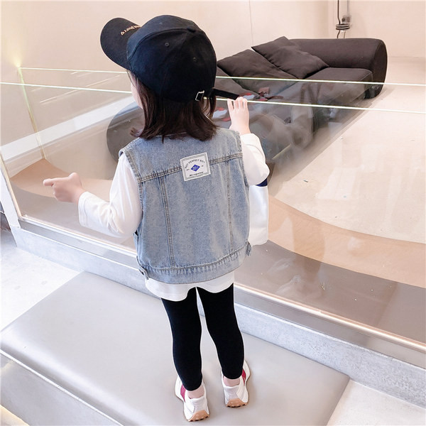 Lányok alkalmi farmermellény zsebbel