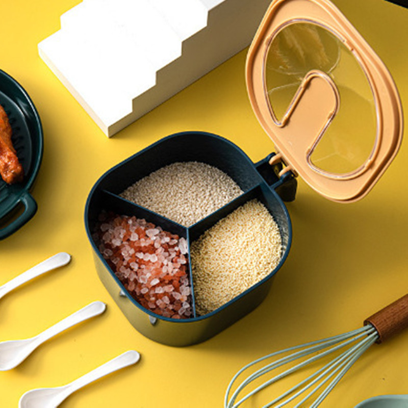 4 az 1-ben műanyag fűszeres doboz Kanál Fűszertartó Több rekeszes Fűszeres tégelyek Fazekak Konyhai Kiegészítők Fűszertároló dobozok