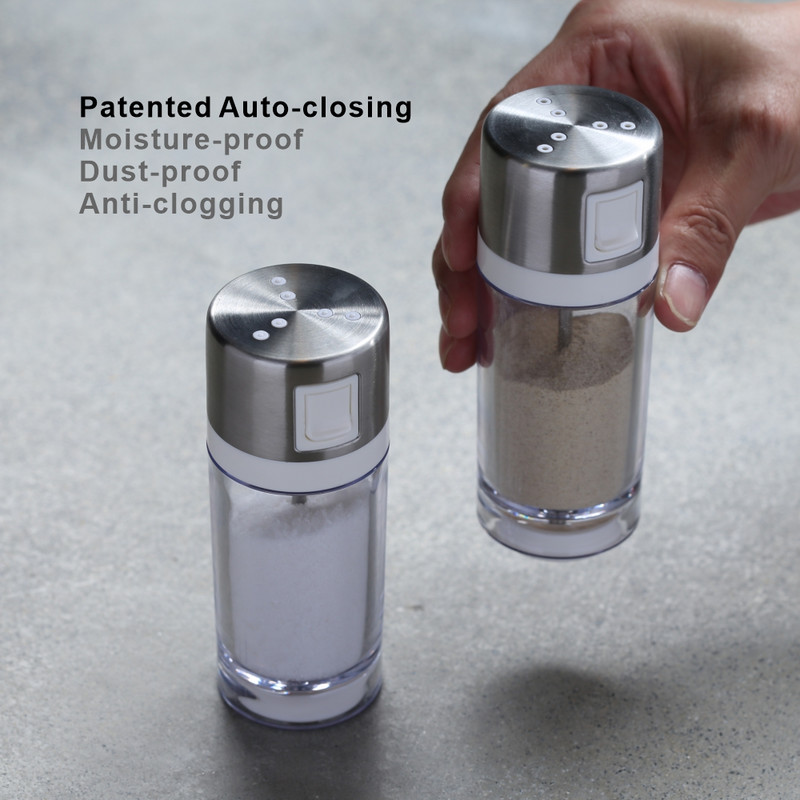 3,5 uncijos patentuotas automatiškai užsidarantis, drėgmei atsparus druskos ir pipirų plaktuvų stiklinis rinkinys prieskoniams Himalajų druskos košerinis - 2 pak.