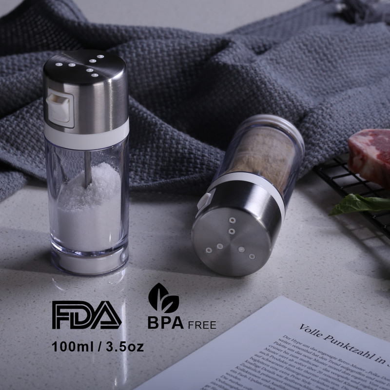 3,5 uncijos patentuotas automatiškai užsidarantis, drėgmei atsparus druskos ir pipirų plaktuvų stiklinis rinkinys prieskoniams Himalajų druskos košerinis - 2 pak.