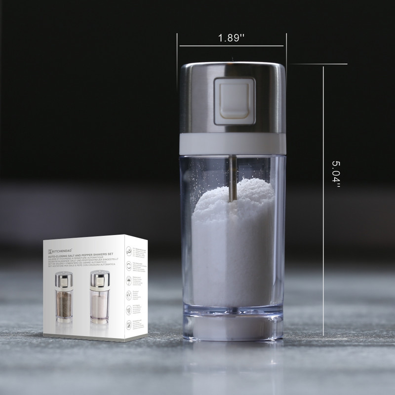 3,5 uncijos patentuotas automatiškai užsidarantis, drėgmei atsparus druskos ir pipirų plaktuvų stiklinis rinkinys prieskoniams Himalajų druskos košerinis - 2 pak.