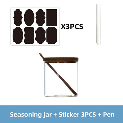 3 buc borcan de depozitare din sticlă, sare, bomboane, organizator, sticle, prăjituri, ceai, boabe de cafea, lingură, capac din lemn, recipient pentru condimente, cutie pentru raft și bucătărie.