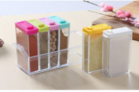 Set borcan transparent pentru condimente, sare și piper, sticlă de condimente, capac colorat, pentru condimente de bucătărie, recipient de depozitare, suport pentru condimente