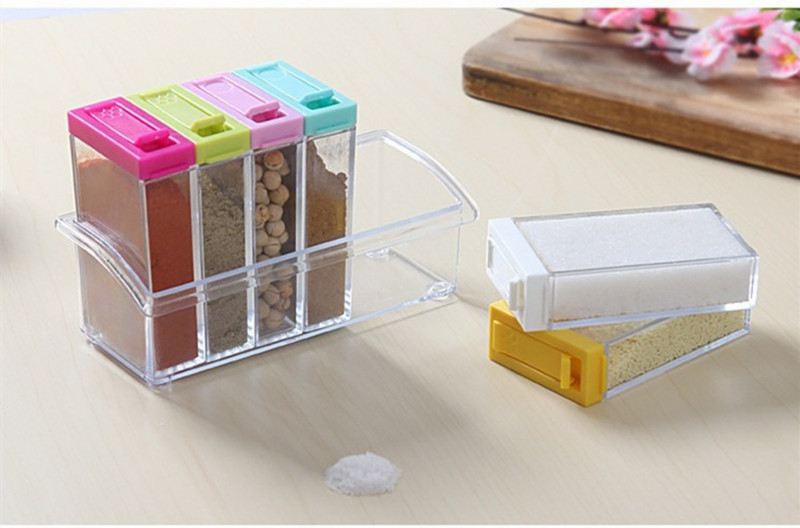 Set borcan transparent pentru condimente, sare și piper, sticlă de condimente, capac colorat, pentru condimente de bucătărie, recipient de depozitare, suport pentru condimente