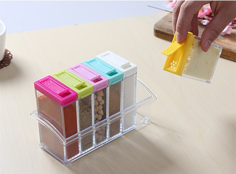 Set borcan transparent pentru condimente, sare și piper, sticlă de condimente, capac colorat, pentru condimente de bucătărie, recipient de depozitare, suport pentru condimente