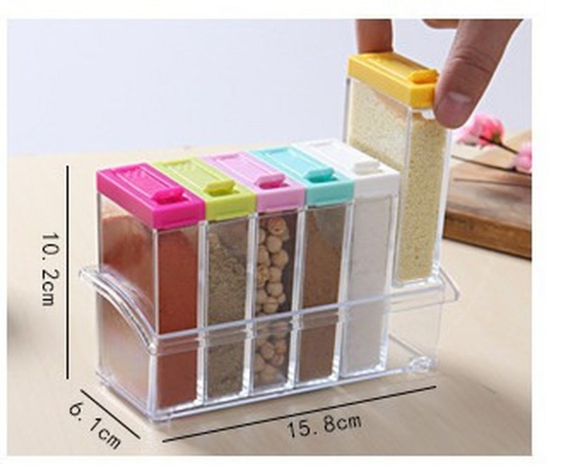 Set borcan transparent pentru condimente, sare și piper, sticlă de condimente, capac colorat, pentru condimente de bucătărie, recipient de depozitare, suport pentru condimente