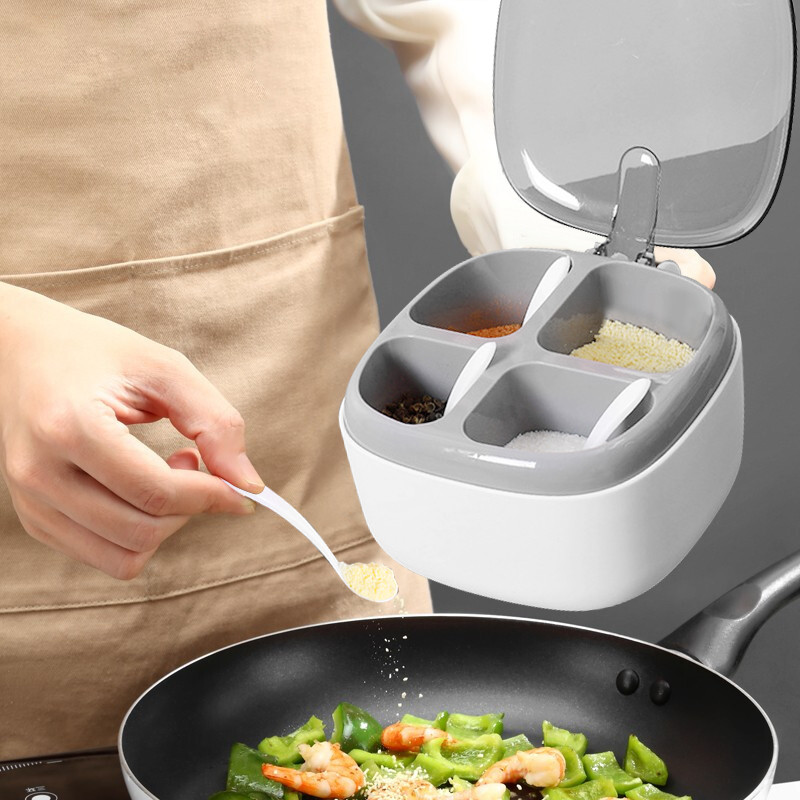 Konyha Négy rekeszes tégelyek fűszerekhez Só- és borsszórók Fűszerüvegek Fűszertartó edény kanálokkal Fűszerszervező eszköz