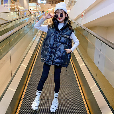 Rudeninė žieminė liemenė mergaitėms su raišteliais ir kišene