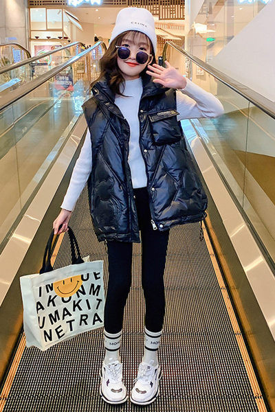 Rudeninė žieminė liemenė mergaitėms su raišteliais ir kišene