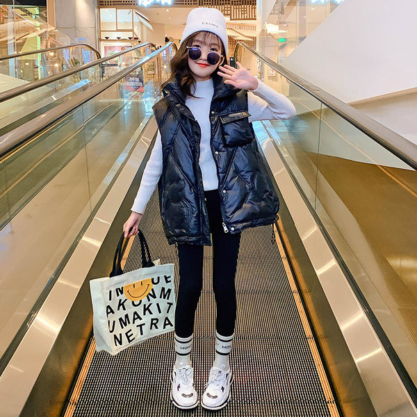 Rudeninė žieminė liemenė mergaitėms su raišteliais ir kišene