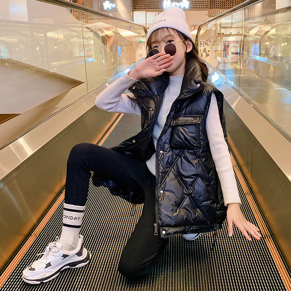 Rudeninė žieminė liemenė mergaitėms su raišteliais ir kišene