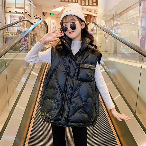 Rudeninė žieminė liemenė mergaitėms su raišteliais ir kišene