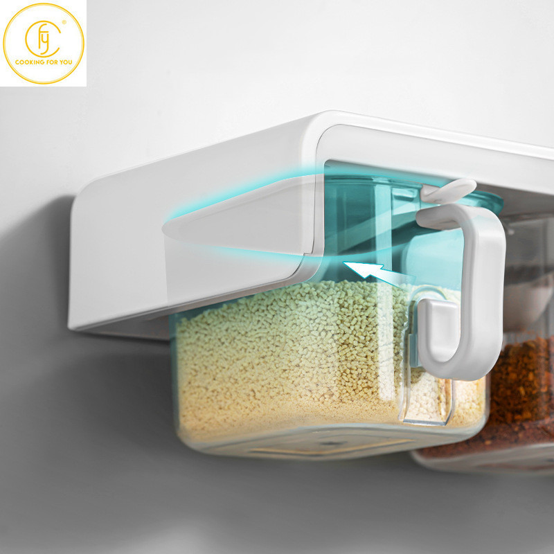 Cutie de depozitare pentru condimente cu perete de bucătărie, sare, glutamat monosodic, chimen, recipient de depozitare din plastic, instrumente de bucătărie pentru condimente