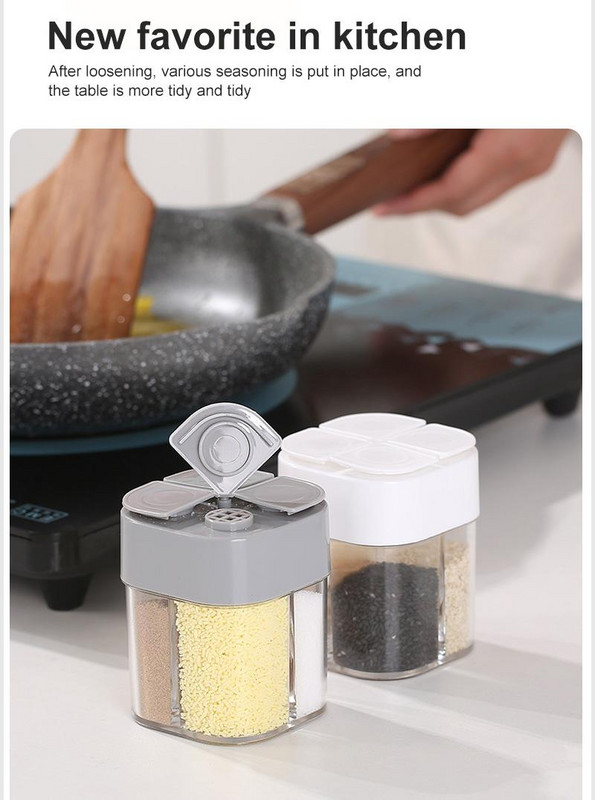 Set de borcane pentru condimente pentru pilițe cu patru compartimente Sticle pentru piper Saline Organizator pentru depozitare în bucătărie Borcane pentru depozitarea condimentelor