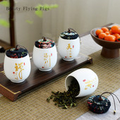 Recipient portabil sigilat de depozitare pentru depozitare pentru ceai din porțelan alb, borcan mic de ceai, cutie de ceai, recipient pentru ceai din ceramică