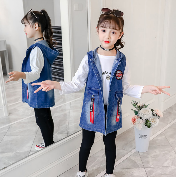 Vaikiška liemenė Džinsinė liemenė su gobtuvu mergaitėms