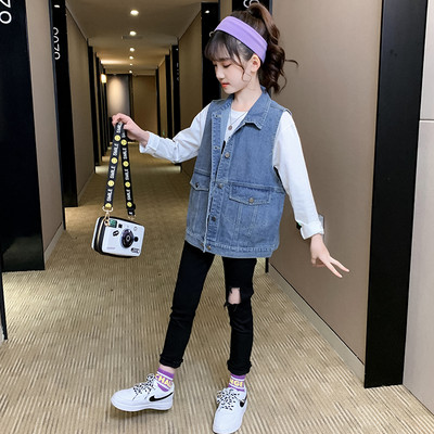 Vesta din blugi pentru copii cu nasturi pentru fete