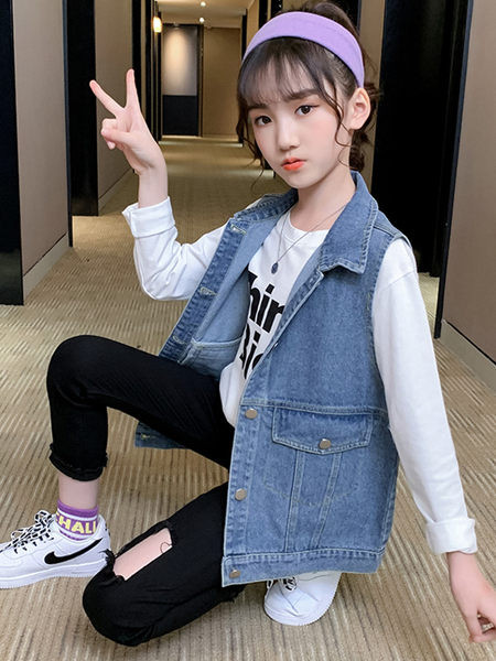 Vesta din blugi pentru copii cu nasturi pentru fete