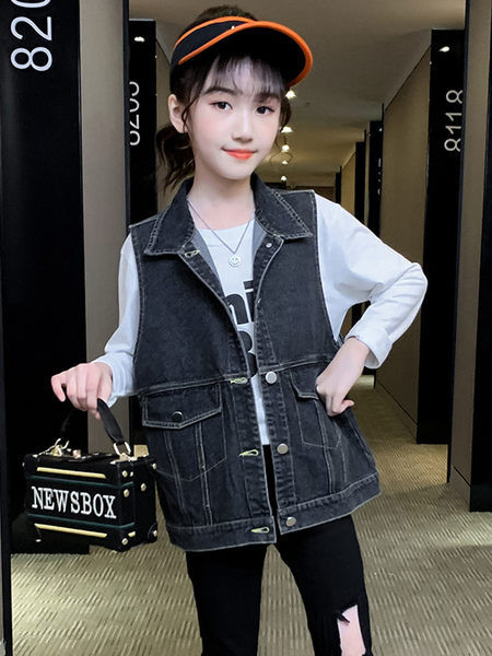 Vesta din blugi pentru copii cu nasturi pentru fete