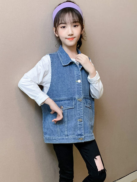 Vesta din blugi pentru copii cu nasturi pentru fete