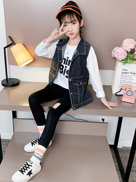 Vesta din blugi pentru copii cu nasturi pentru fete