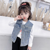 Džinsinė liemenė mergaitėms su sagutėmis ir logotipu nugaroje