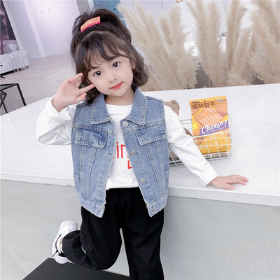 Džinsinė liemenė mergaitėms su sagutėmis ir logotipu nugaroje