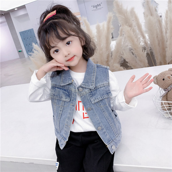 Džinsinė liemenė mergaitėms su sagutėmis ir logotipu nugaroje