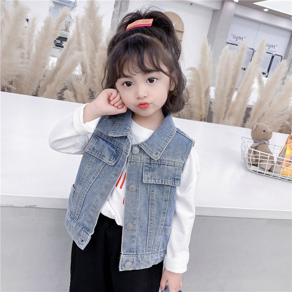 Džinsinė liemenė mergaitėms su sagutėmis ir logotipu nugaroje