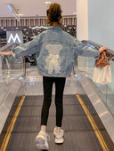 Geaca de blugi pentru copii cu perle si panglica pentru fete