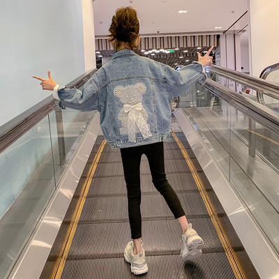 Geaca de blugi pentru copii cu perle si panglica pentru fete