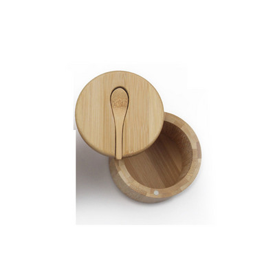 Bambuko prieskonių dėžutė su šaukštu besisukančiu dangteliu Bambuko prieskonių puodas Magnetinio siurbimo prieskonių puodas vienos ląstelės druskos dėžutė