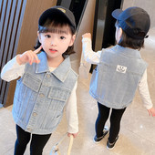 Naujo modelio džinsinė liemenė mergaitėms su logotipu nugaroje