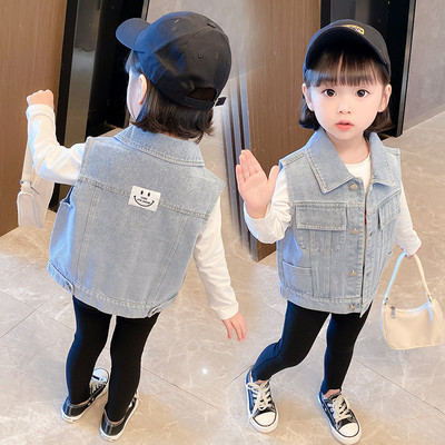 Naujo modelio džinsinė liemenė mergaitėms su logotipu nugaroje