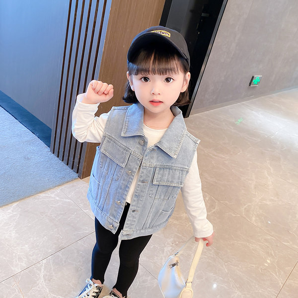 Naujo modelio džinsinė liemenė mergaitėms su logotipu nugaroje