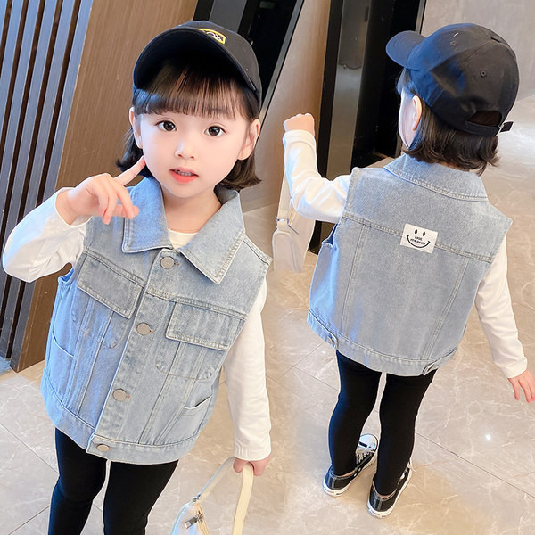 Naujo modelio džinsinė liemenė mergaitėms su logotipu nugaroje