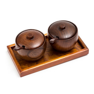 1 set borcan de condimente din lemn masiv, accesorii de bucătărie, cutie de condimente, rocină, sare accesorii, unelte, multifuncțional, 2019 NOU Calitate bricolaj