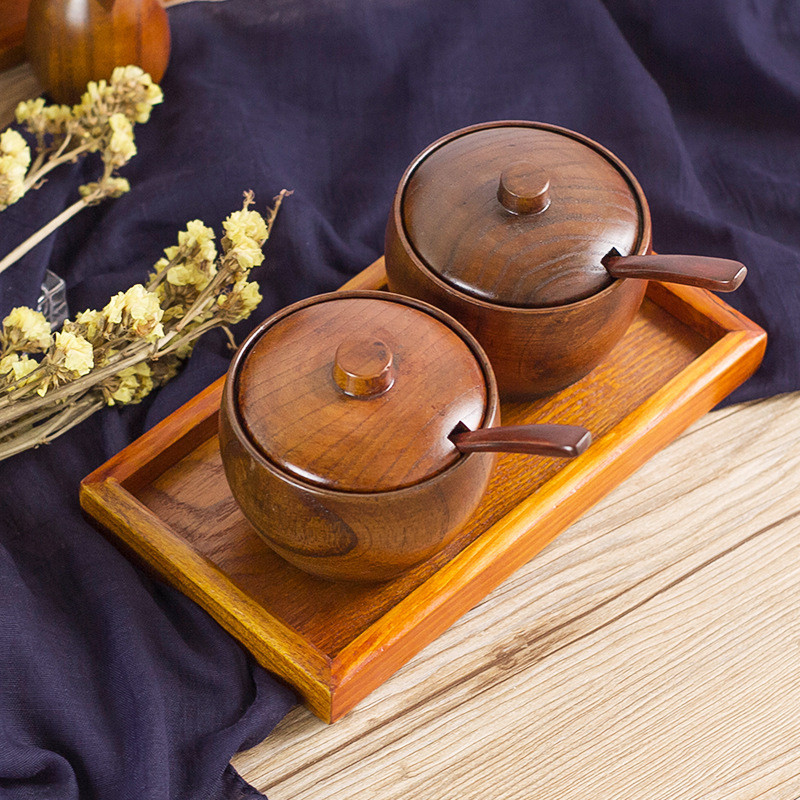 1 set borcan de condimente din lemn masiv, accesorii de bucătărie, cutie de condimente, rocină, sare accesorii, unelte, multifuncțional, 2019 NOU Calitate bricolaj