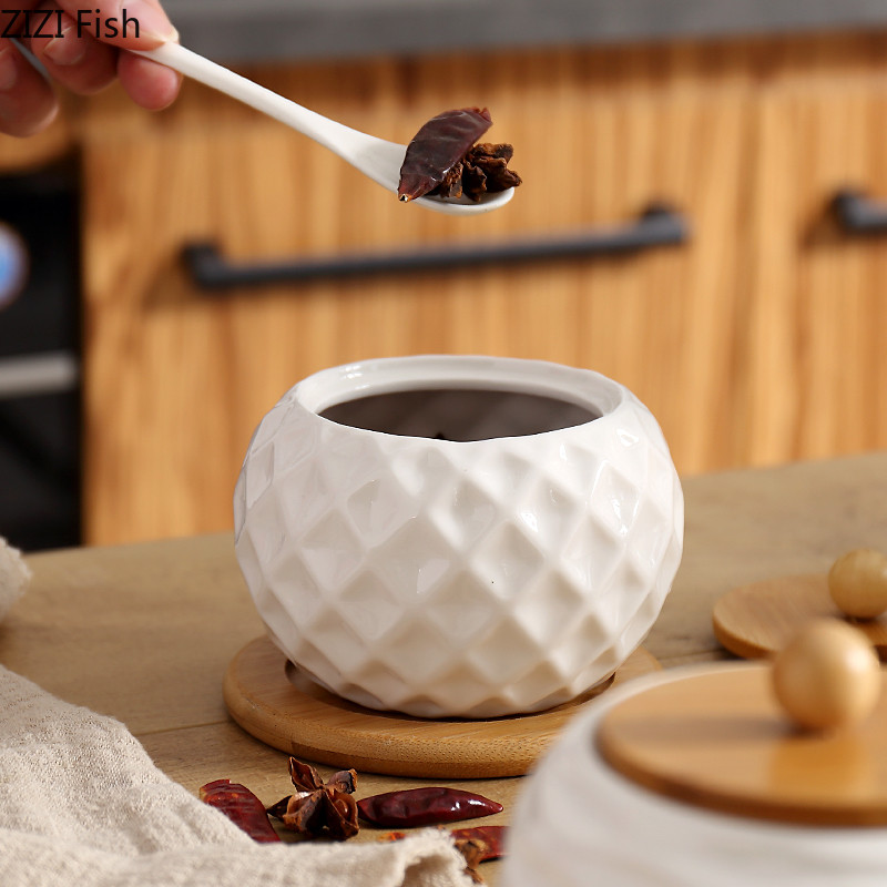 Japán stílusú kreatív kerámia egyfűszeres üveges konyhai tároló otthoni dekorációk fedéllel és kanállal