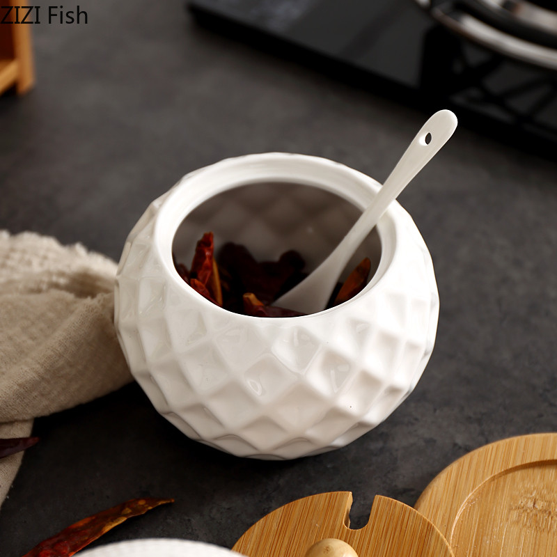 Japán stílusú kreatív kerámia egyfűszeres üveges konyhai tároló otthoni dekorációk fedéllel és kanállal