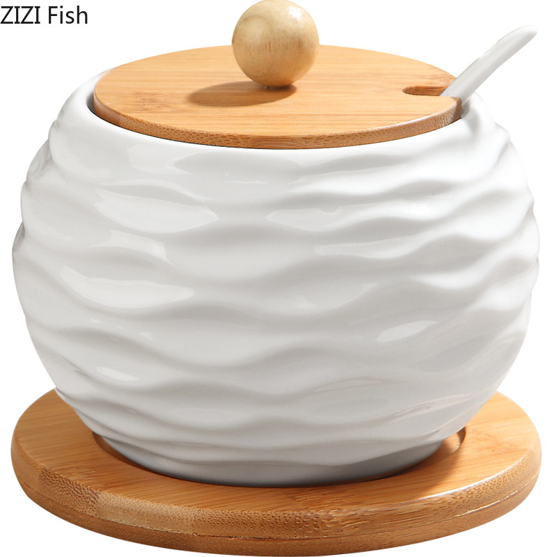 Japán stílusú kreatív kerámia egyfűszeres üveges konyhai tároló otthoni dekorációk fedéllel és kanállal