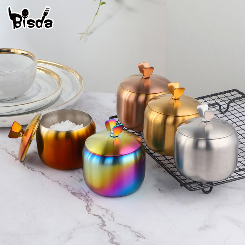 Cutie de condiment din oțel inoxidabil Sticlă de sare cu capac Ustensile de bucătărie de uz casnic borcan de piper Rezervor de depozitare pentru condimente Instrument de grătar în aer liber