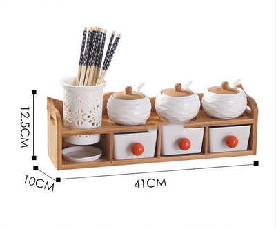 Virtuvės aksesuarai 1-7 vnt./komplektas Keraminių prieskonių puodų rinkinys Medinis padėklas Prieskonių indelis su mediniu dangteliu prieskonių dėžutė Druskos plaktuvas