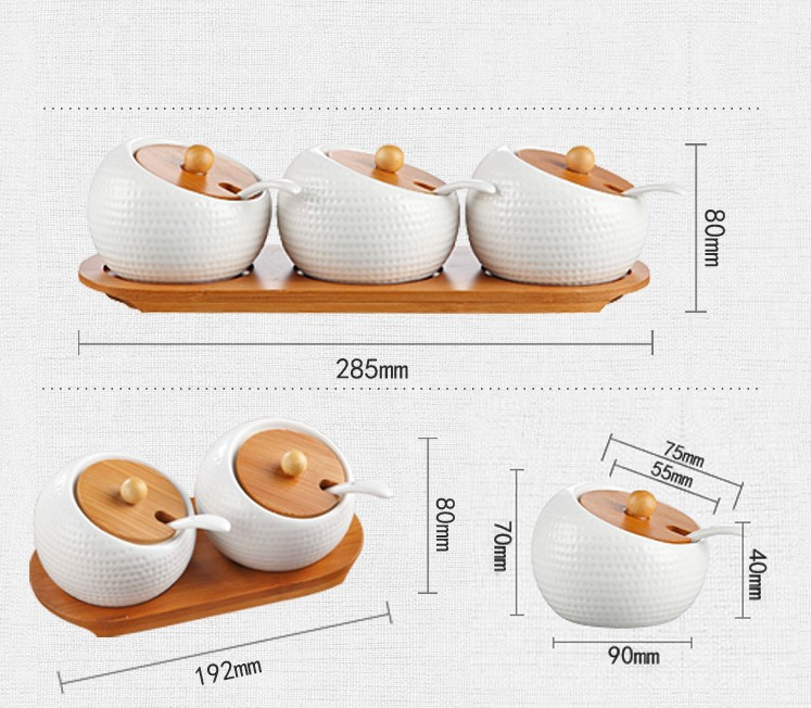 Virtuvės aksesuarai 1-7 vnt./komplektas Keraminių prieskonių puodų rinkinys Medinis padėklas Prieskonių indelis su mediniu dangteliu prieskonių dėžutė Druskos plaktuvas