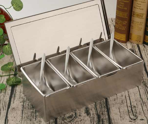 Kvaliteetne 304 roostevabast terasest maitseainekast hotelli maitseainekarp kaanega säilituskastiga majapidamises kasutatava maitseainepaagi maitseainekarp