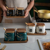 Japonijos virtuvės matinis prieskonių puodų rinkinys dviejų pakelių marmurinės keramikos buitinė kombinuota prieskonių dėžutė druskos cukraus prieskonių buteliukas