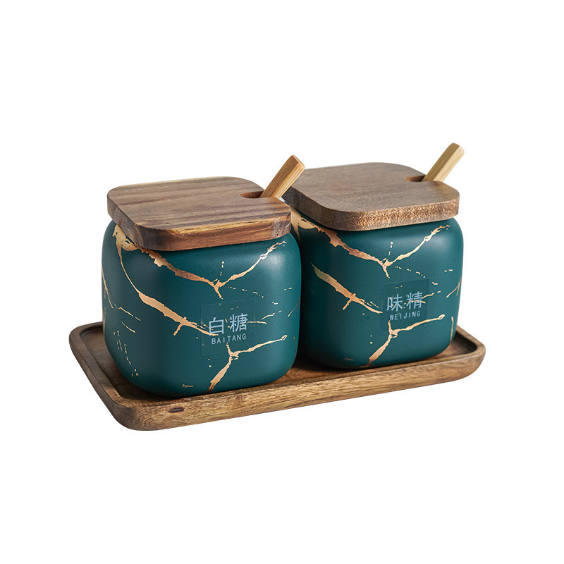 Japonijos virtuvės matinis prieskonių puodų rinkinys dviejų pakelių marmurinės keramikos buitinė kombinuota prieskonių dėžutė druskos cukraus prieskonių buteliukas